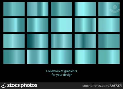 Collection of blue gradient backgrounds. Set of blue metallic textures. Vector illustration