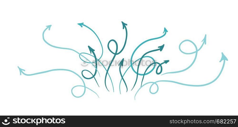 Collection of blue spiral arrows vector cartoon illustration isolated on white background.. Blue spiral arrows vector cartoon illustration.