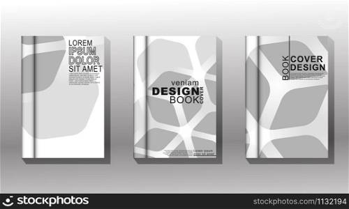 Collection of book covers, brochures, etc. Abstract design geometric overlapping white hexagon background