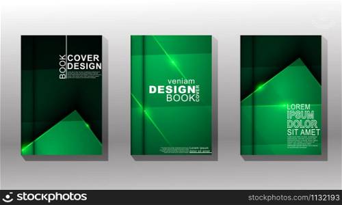 Collection of book covers, brochures, etc. Abstract geometric background in a combination of green and glitter