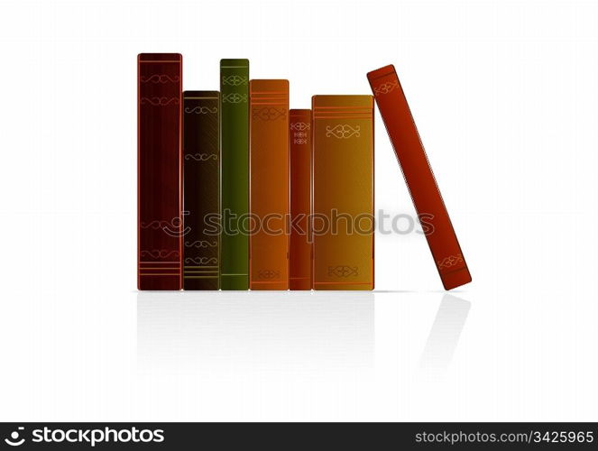 Collection of books on white background