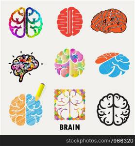 Collection of brain, creation and idea icons and elements.Creative brain abstract vector logo design template. Corporate business industrial creative logotype symbol.Vector illustration