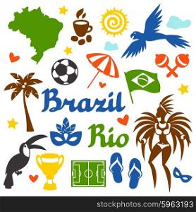 Collection of Brazil stylized objects and cultural symbols. Collection of Brazil stylized objects and cultural symbols.