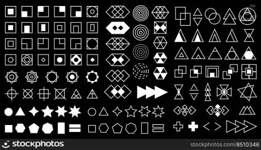 Collection of brutalism simple geometric form elements. A set of different acid base shapes and textures for templates. Modern memphis style. Digital retro rave background. Vector editable stroke.. Collection of brutalism simple geometric form elements. A set of different acid base shapes and textures for templates. Modern memphis style. Digital retro rave background. Vector editable stroke