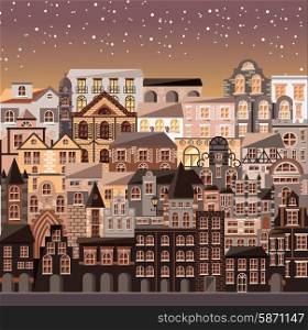 Collection of buildings and houses, old architecture, urban scene, vector illustration