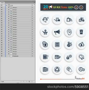 Collection of business, shopping icons such as tag, sticker, basket in black color isolated on white background. Stylish ui kit concept set