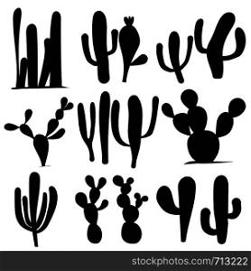 Collection of cactus silhouettes, Vector illustration.