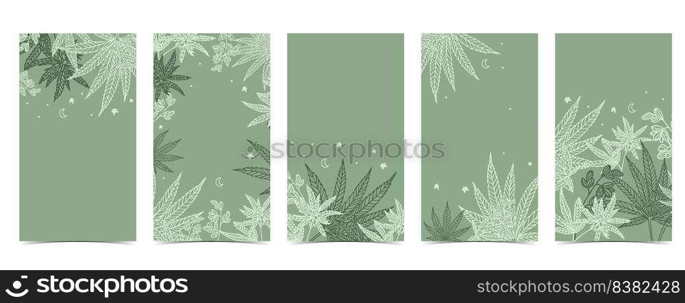 Collection of cannabis background set with green.Editable vector illustration for social media