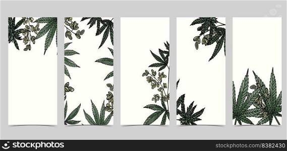 Collection of cannabis background set with green.Editable vector illustration for social media