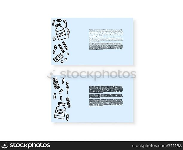 Collection of cards with probiotics elements. Set of treatment symbols in doodle style. Vector illustration.