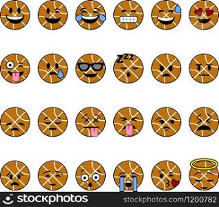 Collection of cartoon basketballs with faces showing different emotions