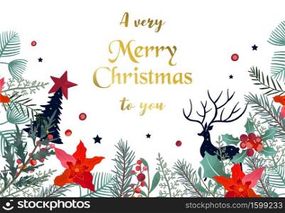 Collection of Christmas background set with holly leaves,flower,reindeer.Editable vector illustration for New year invitation,postcard and website banner