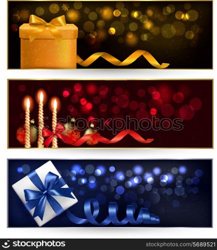 Collection of Christmas backgrounds with gift boxes. Vector illustration.