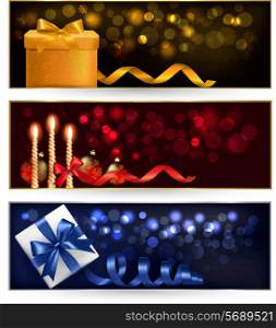 Collection of Christmas backgrounds with gift boxes. Vector illustration.