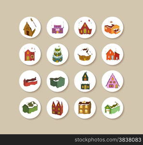 Collection Of christmas houses Labels And Icons