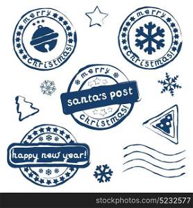 Collection of Christmas postage stamps on white background. Eps 10