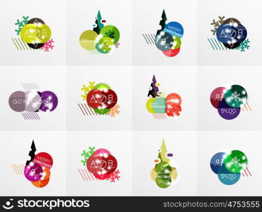 Collection of Christmas Sale Stickers, Labels and Tags with snowflakes. For web design templates, online store price promotions