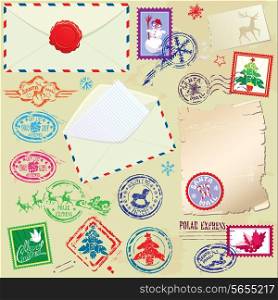 Collection of Christmas stamps, envelops, labels - Christmas and New Year postage set