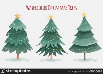 Collection of christmas tree in watercolor style