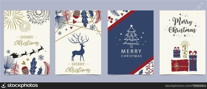 Collection of chritsmas background set with deer,firework,ribbon