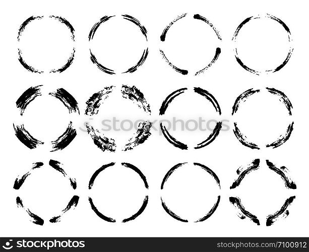 Collection of circle borders isolated. Set of round grunge frames. Vector illustration.