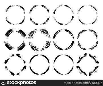 Collection of circle borders isolated. Set of round grunge frames. Vector illustration.