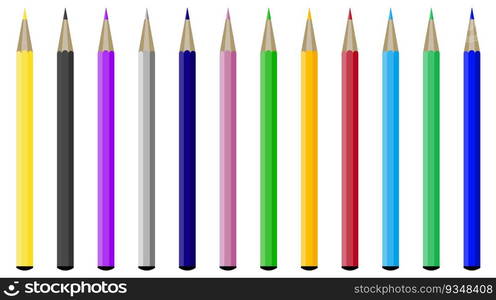 Collection of colored pencils. Crayons and color pencil drawing, color pen vector, illustration of coloured pencils isolated. Collection of colored pencils