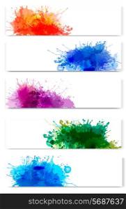Collection of colorful abstract watercolor banners. Vector illustration.