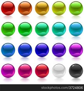 Collection of colorful glossy metallic spheres isolated on white.