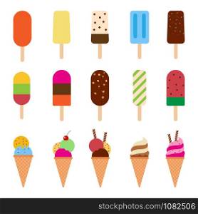 Collection of colorful Ice cream set isolated on white background -