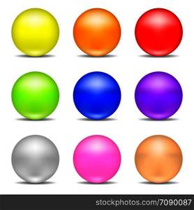Collection of Colorful Realistic Spheres isolated on white background. Set of Glossy Shiny Spheres. Vector Illustration for Your Design, Game, Card.