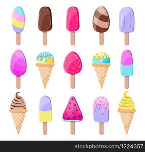 Collection of colorful tasty ice cream isolated in white background.