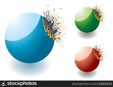 Collection of colourful exploding stones with copyspace