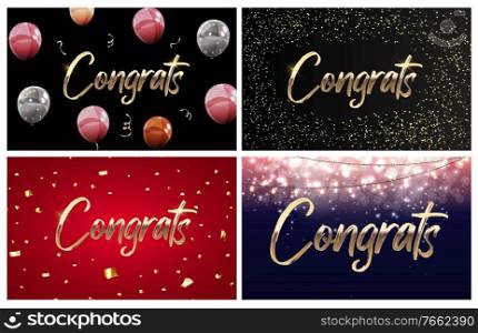 Collection of Congratulations design template background with balloons, ribbons and confetti. Vector illustration EPS10. Collection of Congratulations design template background with balloons, ribbons and confetti. Vector illustration