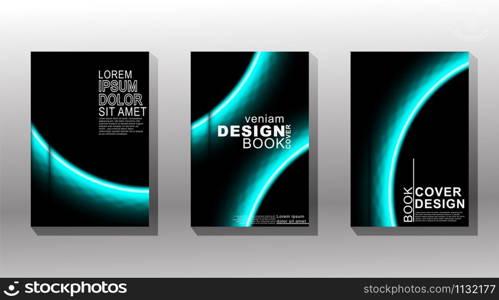 Collection of cover brochures with luminous blue light rings