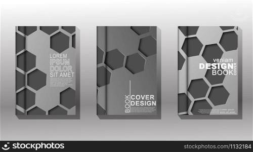 collection of cover design vectors. deep hexagon shapes with overlapping gray gradient colors