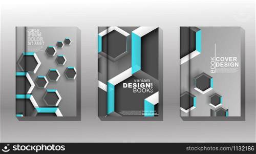 collection of cover design vectors. hexagon shape with a gray gradient that overlaps white and light blue