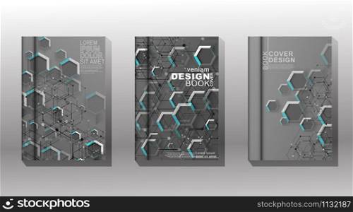 collection of cover design vectors. hexagon shape with a gray gradient that overlaps with a circle connection