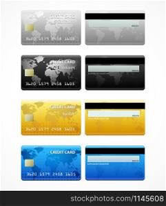 collection of credit cards isolated on white