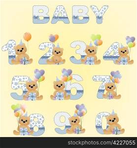Collection of cute baby birthday digits with toys