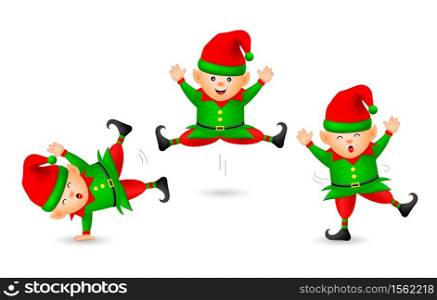 Collection of cute cartoon little elf. Merry Christmas and Happy New Year. Illustration isolated on white background.