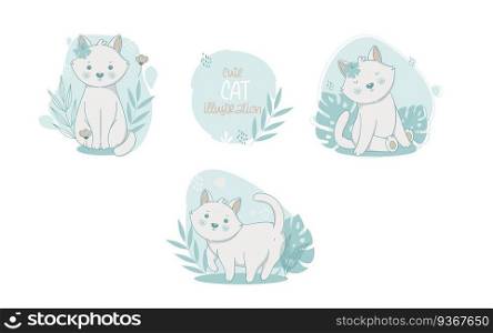 Collection of cute cats cartoon animals. Vector illustration.