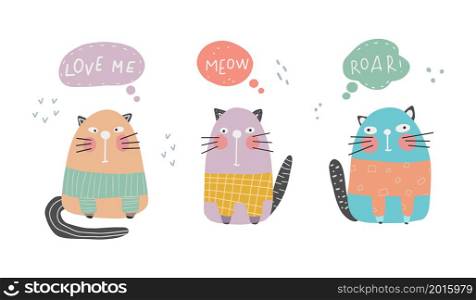 Collection of cute funny cats. Colorful cats isolated on white background. Vector illustration.. Collection of cute funny cats. Colorful cats isolated on white background. Vector illustration