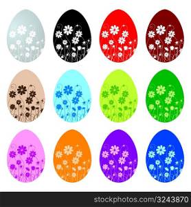 Collection of decorated flowers easter eggs