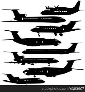 Collection of different aircraft silhouettes. vector illustration