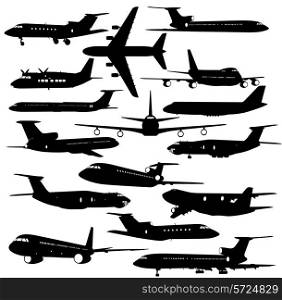 Collection of different aircraft silhouettes. vector illustration