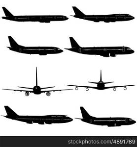 Collection of different aircraft silhouettes. vector illustration. Collection of different aircraft silhouettes. vector illustration.