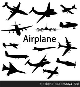Collection of different airplane silhouettes. Vector illustration.