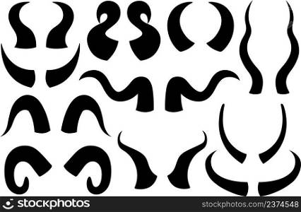Collection of different animal horns isolated on white