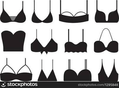 Collection of different bras isolated on white
